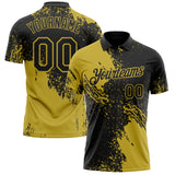 Custom Black-Old Gold Distressed Scratch Brush Stroke Performance Polo Shirt
