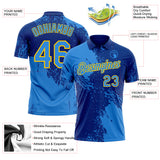 Custom Royal Powder Blue-Yellow Distressed Scratch Brush Stroke Performance Polo Shirt