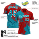 Custom Red Teal-White Distressed Scratch Brush Stroke Performance Polo Shirt