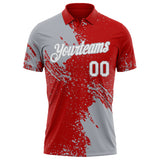 Custom Red White-Gray Distressed Scratch Brush Stroke Performance Polo Shirt