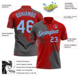 Custom Red Light Blue-Steel Gray Distressed Scratch Brush Stroke Performance Polo Shirt