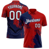 Custom Red White-Navy Distressed Scratch Brush Stroke Performance Polo Shirt