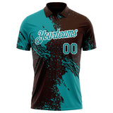 Custom Brown Teal-White Distressed Scratch Brush Stroke Performance Polo Shirt