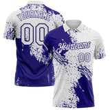 Custom White-Dark Purple Distressed Scratch Brush Stroke Performance Polo Shirt