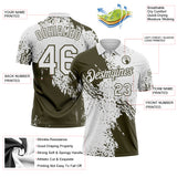 Custom White-Olive Distressed Scratch Brush Stroke Performance Polo Shirt