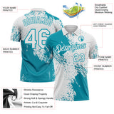 Custom White-Teal Distressed Scratch Brush Stroke Performance Polo Shirt