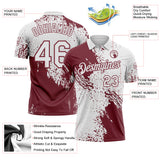 Custom White-Burgundy Distressed Scratch Brush Stroke Performance Polo Shirt