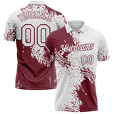 Custom White-Burgundy Distressed Scratch Brush Stroke Performance Polo Shirt