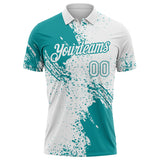 Custom White-Teal Distressed Scratch Brush Stroke Performance Polo Shirt