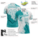 Custom White-Teal Distressed Scratch Brush Stroke Performance Polo Shirt