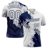 Custom White-Navy Distressed Scratch Brush Stroke Performance Polo Shirt