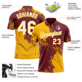 Custom Burgundy White-Gold Distressed Scratch Brush Stroke Performance Polo Shirt