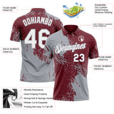 Custom Burgundy White-Gray Distressed Scratch Brush Stroke Performance Polo Shirt