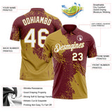 Custom Burgundy White-Old Gold Distressed Scratch Brush Stroke Performance Polo Shirt
