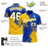 Custom Thunder Blue White-Yellow Distressed Scratch Brush Stroke Performance Polo Shirt