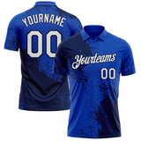 Custom Thunder Blue White-Navy Distressed Scratch Brush Stroke Performance Polo Shirt