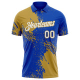 Custom Thunder Blue White-Old Gold Distressed Scratch Brush Stroke Performance Polo Shirt