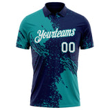 Custom Navy White-Teal Distressed Scratch Brush Stroke Performance Polo Shirt