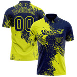Custom Navy-Neon Yellow Distressed Scratch Brush Stroke Performance Polo Shirt