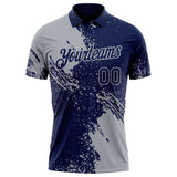 Custom Navy-Gray Distressed Scratch Brush Stroke Performance Polo Shirt