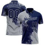 Custom Navy-Gray Distressed Scratch Brush Stroke Performance Polo Shirt