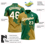 Custom Kelly Green White-Old Gold Distressed Scratch Brush Stroke Performance Polo Shirt