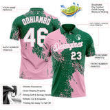 Custom Kelly Green White-Light Pink Distressed Scratch Brush Stroke Performance Polo Shirt
