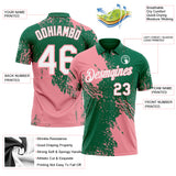 Custom Kelly Green White-Medium Pink Distressed Scratch Brush Stroke Performance Polo Shirt