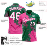 Custom Kelly Green White-Pink Distressed Scratch Brush Stroke Performance Polo Shirt
