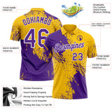 Custom Yellow Purple-White Distressed Scratch Brush Stroke Performance Polo Shirt