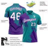 Custom Teal White-Purple Distressed Scratch Brush Stroke Performance Polo Shirt