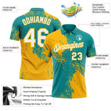 Custom Teal White-Gold Distressed Scratch Brush Stroke Performance Polo Shirt