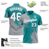 Custom Teal White-Gray Distressed Scratch Brush Stroke Performance Polo Shirt