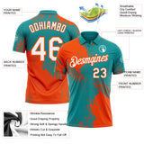 Custom Teal White-Orange Distressed Scratch Brush Stroke Performance Polo Shirt