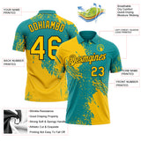 Custom Teal Yellow-Black Distressed Scratch Brush Stroke Performance Polo Shirt