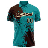 Custom Teal Brown-Cream Distressed Scratch Brush Stroke Performance Polo Shirt