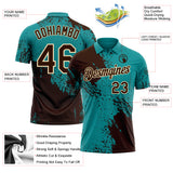 Custom Teal Brown-Cream Distressed Scratch Brush Stroke Performance Polo Shirt