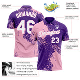 Custom Purple White-Light Pink Distressed Scratch Brush Stroke Performance Polo Shirt