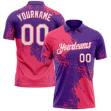 Custom Purple White-Neon Pink Distressed Scratch Brush Stroke Performance Polo Shirt