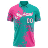 Custom Aqua White-Pink Distressed Scratch Brush Stroke Performance Polo Shirt