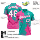 Custom Aqua White-Pink Distressed Scratch Brush Stroke Performance Polo Shirt