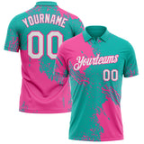 Custom Aqua White-Pink Distressed Scratch Brush Stroke Performance Polo Shirt