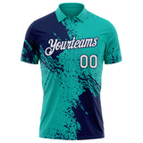 Custom Aqua White-Navy Distressed Scratch Brush Stroke Performance Polo Shirt