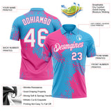 Custom Sky Blue White-Pink Distressed Scratch Brush Stroke Performance Polo Shirt