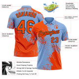 Custom Light Blue Orange-Black Distressed Scratch Brush Stroke Performance Polo Shirt