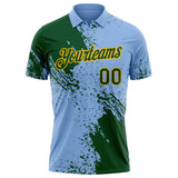 Custom Light Blue Green-Gold Distressed Scratch Brush Stroke Performance Polo Shirt