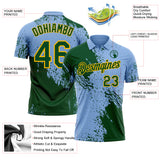 Custom Light Blue Green-Gold Distressed Scratch Brush Stroke Performance Polo Shirt
