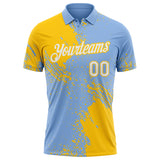 Custom Light Blue White-Yellow Distressed Scratch Brush Stroke Performance Polo Shirt