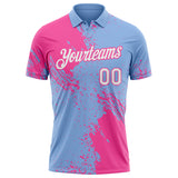 Custom Light Blue White-Pink Distressed Scratch Brush Stroke Performance Polo Shirt