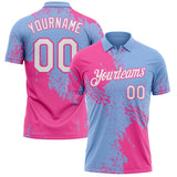 Custom Light Blue White-Pink Distressed Scratch Brush Stroke Performance Polo Shirt